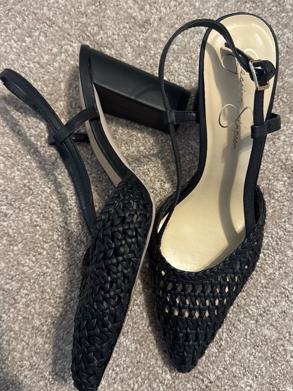 Jessica Simpson Black Woven Slingback Block Heels